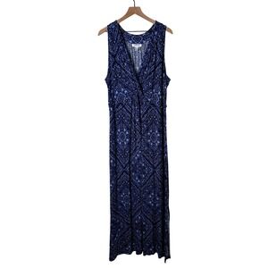 Motherhood Maternity Womens Geometric Medallion Maxi Dress Size 3X Blue Boho